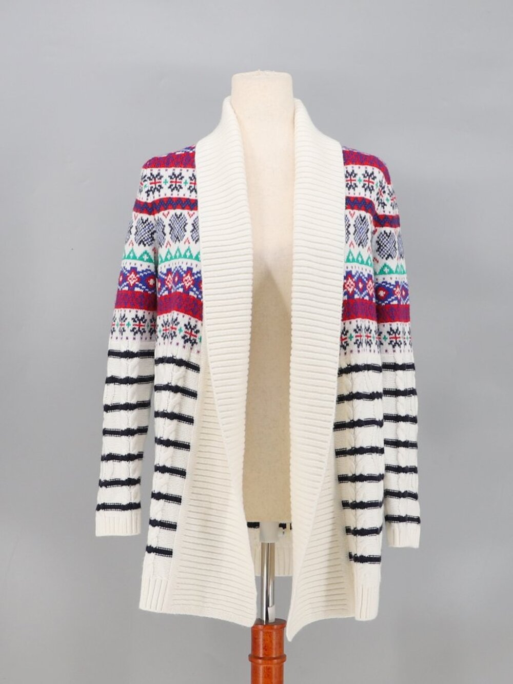 TALBOTS Fair Isle Open Front Cardigan Sweater Nautical Preppy Size Mp